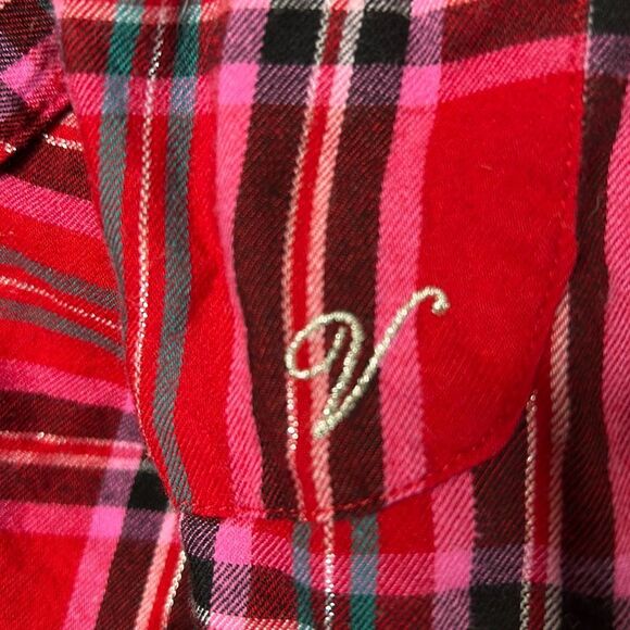 Victoria’s Secret Flannel Pajama Set Red Plaid Shimmery Large - Picture 6 of 6